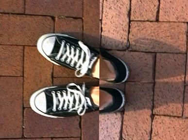 In My Shoes: Urbana, Illinois, 2011, video still, two-channel split screen The appearance of the Other in the world corresponds therefore to a fixed sliding of the whole universe, to a