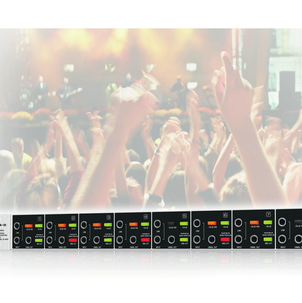 Professional and multi-purpose 8-channel direct injection box for stage and studio applications Provides impedance and signal matching for the direct