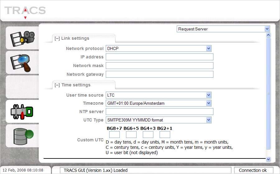 Chapter 5: Advanced settings Access to the TRACS settings Introduction to TRACS settings The settings menu is only accessible when operating the request server locally.