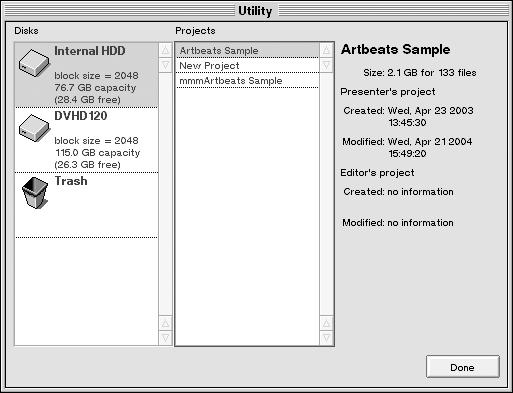 Practical Use of the PR-80 Organizing Projects fig.utility02.eps You can create copies of projects on the hard disk and change their names. These operations are carried out in the Utility screen (p.