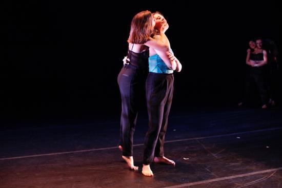 Israeli, Ella. Sammi Aibinder and Katie Lowen. 30 March 2017. Following this section, the dancers congregate at the back of the stage in the center, staring at the audience for a prolonged period.