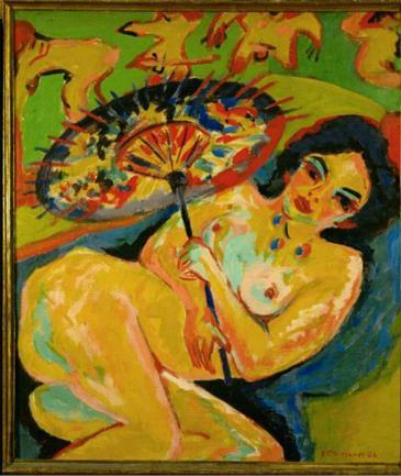Kirchner, E.L. Nude Under A Japanese Umbrella, 1908. Artstor Library.