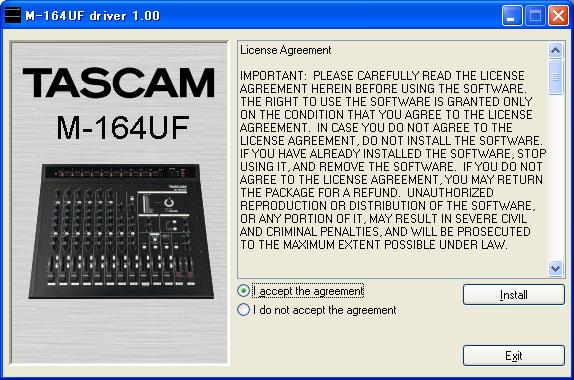 5 Using with a Computer (M-164UF) 6 Read the contents of the License Agreement, then select I accept the agreement if you agree to the terms. Click the Install button to start installation.