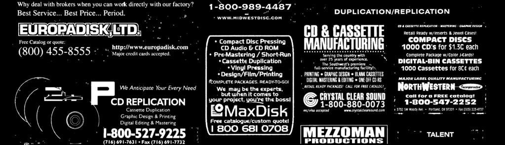 LOWEST PRICES CO BOOKLET & J -CARD PRINTING Call for custom quote. -00-- WWW.MIDWESTDISC.