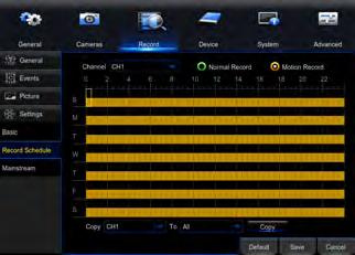 7.3.3 Settings (Recordings) View or modify general recording settings for your DVR system. a. Basic: turn channel recording capabilities on or off.