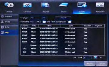 c. Record Info: Displays an overview of the current record settings for each available channel. View record state, stream type, frames per second (FPS), bitrate, and resolution information.