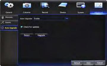 7.6.3 Auto Upgrade Control settings for auto upgrades of the DVR software. Auto Upgrade: Enable or Disable the auto upgrade feature.