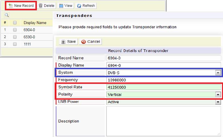 TRANSPONDERS SETTING Live TV Management > To create unlimited numbers of transponder