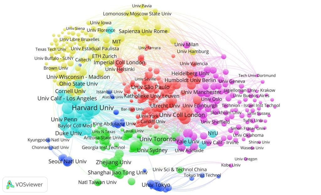 Figure 5. Visualization of the university co-authorship network constructed using full counting.