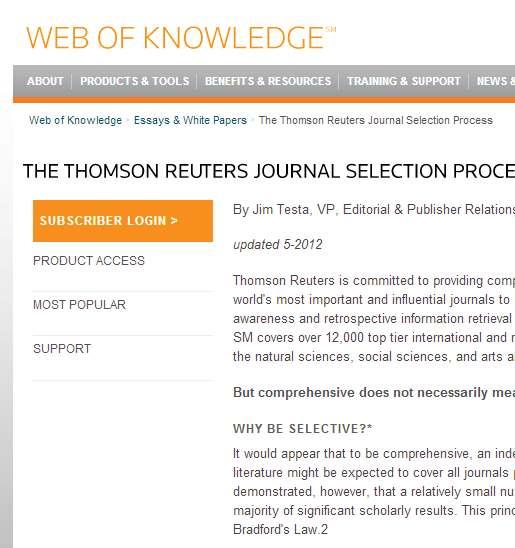 Selection Process for Web of Science Publishing Standards Editorial Content Diversity Citation