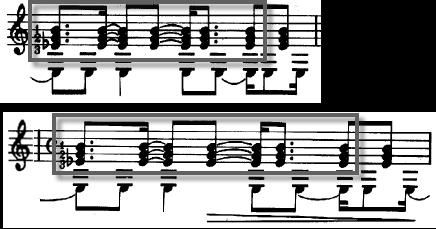 47 Musical Example 3.4 Divertimento, 1 st movement from Aquarelle by Assad (mm. 42-44) The first three beats in measures 50-51 are rhythmically identical; the last beat is a subdivision.