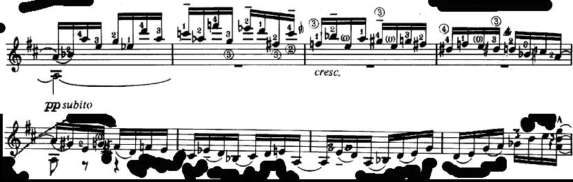 71 Musical Example 5.16 Preludio e toccatina, 3 rd movement from Aquarelle by Assad (mm.
