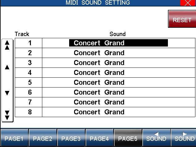 103 MIDI Accordion On page four of the MIDI Settings Menu you can configure the CP to be played from a MIDI Accordion. MELODY CH. (RIGHT1) : Selects receive channel for the Melody (Right1) part.
