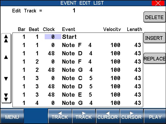 55 Transpose This will transpose the notes within a specified bar(s) up or down in half-step increments. TRACK : Selects the track that has the notes you want to transpose. Choose from 1-16.