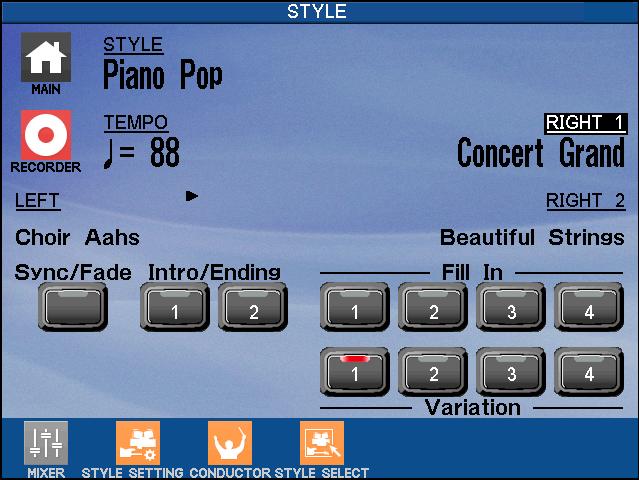 57 5. Using a Style The Concert Performer contains over 200 built-in Styles for you to play along with, covering a wide variety of musical genres.