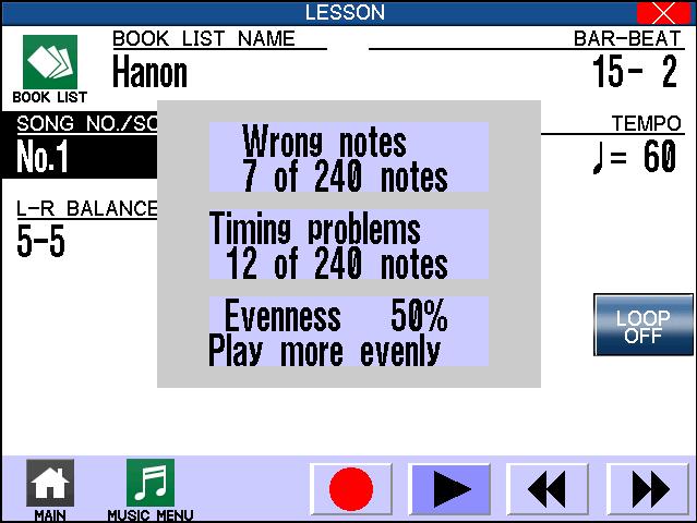 91 To play back a recorded lesson song practise Touch the icon to play the recorded lesson song.