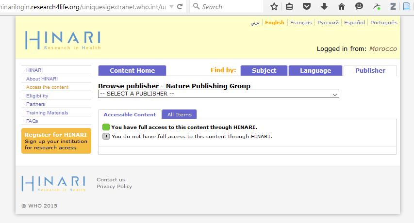 We now have opened the Browse publisher Nature Publishing Company tab- as an institution where the titles are not included in the publisher s offer.