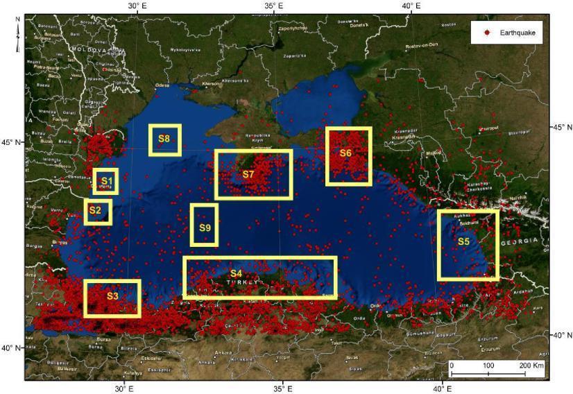 Figura I.36. Sursele seismice din arealul Mării Negre. S2 - Shabla Zona seismică Shabla este localizată pe teritoriul Bulgariei.