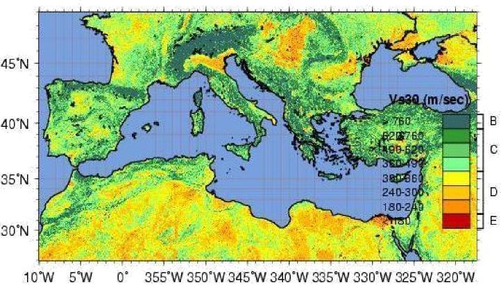 Figura I.56. Harta Vs = 30 m/s deduse din date topografice elaborată pentru regiunile din Sudul Europei şi Mediteraneene (Wald şi Allen, 2007). I.4.4. STUDII DE VULNERABILITATE I.4.4.1.