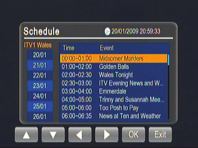 3 Use [p]/[q] to select a TV program and press [OK] to view the program