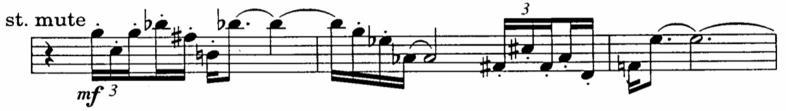 Table 6: Concerto no. 2 for Trumpet and Orchestra, mvmt. 2 The dark mood of the movement is illustrated in Theme II, which Plog characterizes as a fanfare of death. 38 Theme II (Example 4.