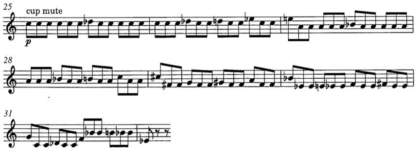 Example 4.12: Concerto no. 2, mvmt 3, Solo Trumpet, mm. 25 32 * World copyright 1994 by Editions BIM (Jean-Pierre Mathez) - ref. BIM TP80. Excerpts The Trio section (mm.