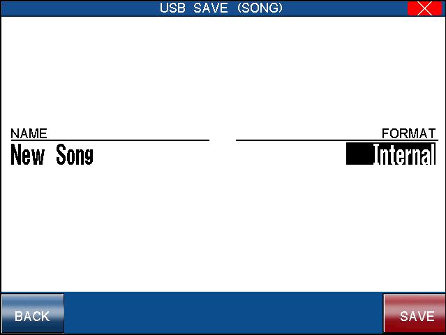 When saving a Song, select the FORMAT option, then use the Dial to set whether the song data file will be stored in the INTERNAL (CP s unique) format, SMF (Standard MIDI File) format, or CP Stylist