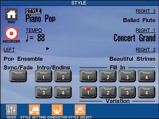62 5. Using a Style The Concert Performer contains nearly 400 built-in Styles for you to play along with, covering a wide variety of musical genres.
