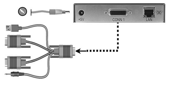 Chapter 2: Installation 19 3. Connect the video connector and audio connector on the HMIQSHDI or HMIQDHDD transmitter to the appropriately labeled ports on the back of the workstation.