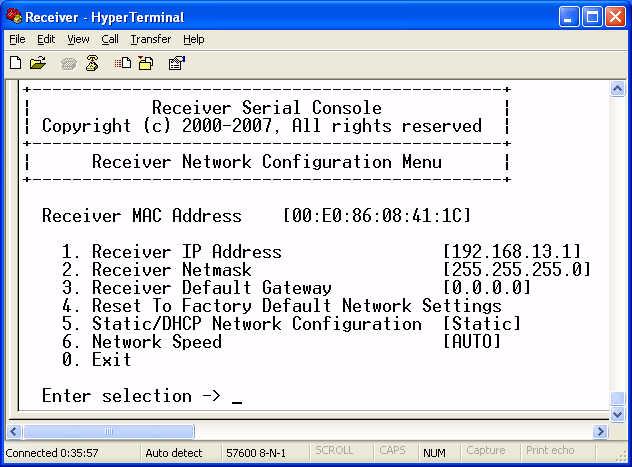 38 HMX Extender System Installer/User Guide NOTE: The Receiver Network Configuration Menu is identical in both Extender and Desktop modes. Figure 3.