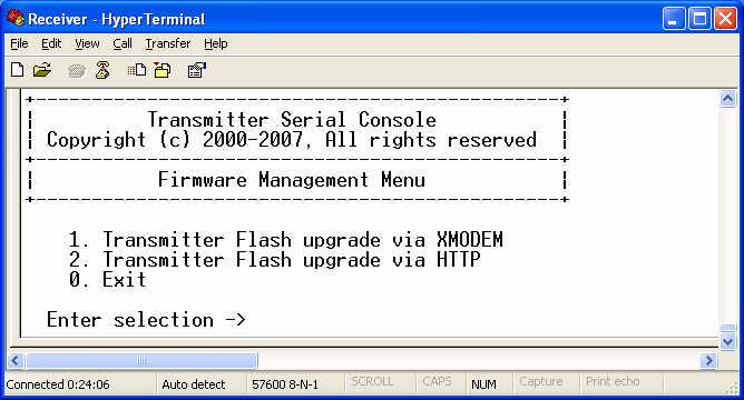 Chapter 3: Operations 45 Flash Upgrading your HMX System You can Flash upgrade your HMX user station and transmitter using either XMODEM or HTTP.