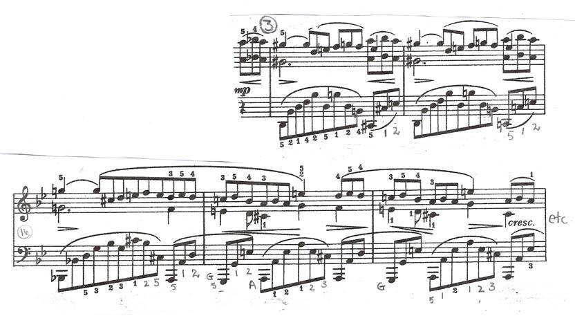 3. Scramble 3: The LH configurations are typical of Brahms writing: they create gorgeous music, cover a lot of ground and do not lie readily under the fingers. a. Practice 1 measure at a time, noting the fingerings carefully; they really work.