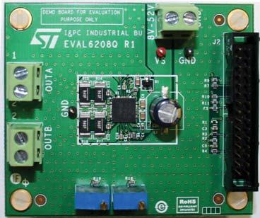Stepper motor driver mounting the L6208Q Data brief AM11912v1 Features Voltage range from 8 to 52 V Phase current up to 2.5 A r.m.s. Adjustable PWM current control OFF-time Logic inputs 5 V / 3.