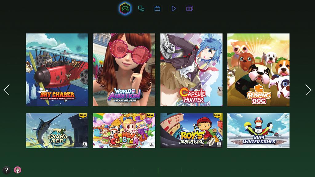 Using the Games Panel Games Recommended My Page All Games " Actual menu screen may differ depending on the TV model.