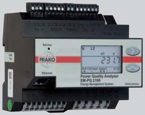 Direct connection to the FRAKO Energy Management System via integrated interfaces RS-485 (Modbus RTU) or Ethernet (Modbus TCP/IP). Description Measuring functions: Frequency of fundamental from 45 Hz.