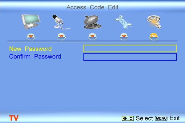 4.7.6 Change the Password Press the button to highlight the Access Code Edit selection. Press the button and the new Password panel will be displayed.