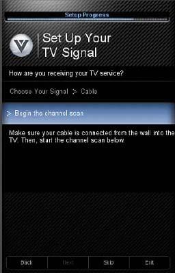 Press or to select your input source (Antenna or Cable), then press OK button to confirm it. The scanning of the channels will start.