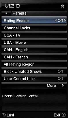 Adjusting the Parental Control settings When viewing a DTV / TV or a component, or AV source, the following parental control OSD screens are available within the Parental Control OSD menu.