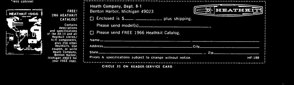 50. 6 lbs. less cabinet HEATHKIT 1966 4 'illso FREE! 1966 HEATHKIT CATALOG!