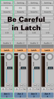 when a fader is released. Latch mode is useful but be careful as it will Latch to the last touched fader position until play/record is stopped so you may overwrite important rides.