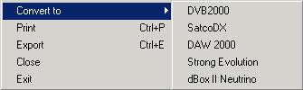 Important: If you convert a settings file only the pure channel and transponder data is taken from the source settings file.
