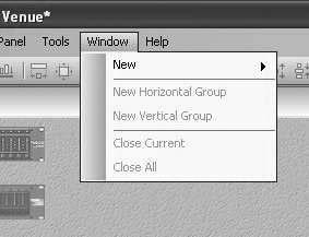 DriveRack Software Operation Section 4 Venue Window Menu The Window Menu manages the main Venue View window.