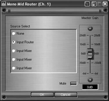 Section 6 Detailed Parameters DriveRack 6.7 - Output Router The Output Router lets you select from any of the input channels, adjust the Master Gain and Mute the output.