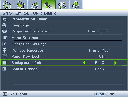 Main menu icon Main menu Highlight (selected) Sub-menu Status Current input signal Press MENU/ EXIT to the previous page or