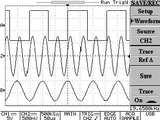 Save: After Trace RefA/RefB has been selected, press the F4 softkey to save the current waveform. The position and scale factors are saved with each waveform.