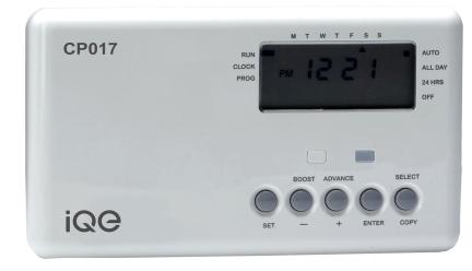 CP017 USER OPERATING INSTRUCTIONS Single Channel Timeswitch The CP017 timeswitch will allow up to 3 ON/ settings per day for each day of the week and has a