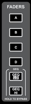 FADER LAYER KEYS Fader Layer Keys change the function of the faders to the left of the master faders: 1. A: Layer A, nominally inputs. 2. B: Layer B, nominally inputs. 3.
