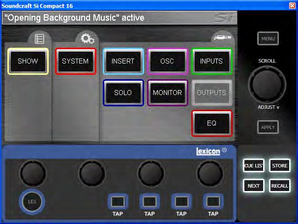 MAIN LCD SCREENS The Soundcraft Si PERFORMER has such a versatile control surface that the colour touch screen is never required for mixing and is employed only for editing parameters like naming,