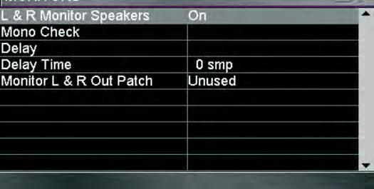MONITOR MENU The MONITOR menu provides information to all parameters and functions concerning the monitor system and outputs. L&R monitor Speakers: Enables or disables the Monitor Out patch.