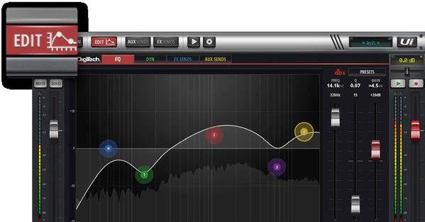 3.3: TABLET SCREENS SOFTWARE > TABLET SOFTWARE SCREENS EDIT The EDIT page provides access to audio processing such as EQ, DYNAMICS, and FX.